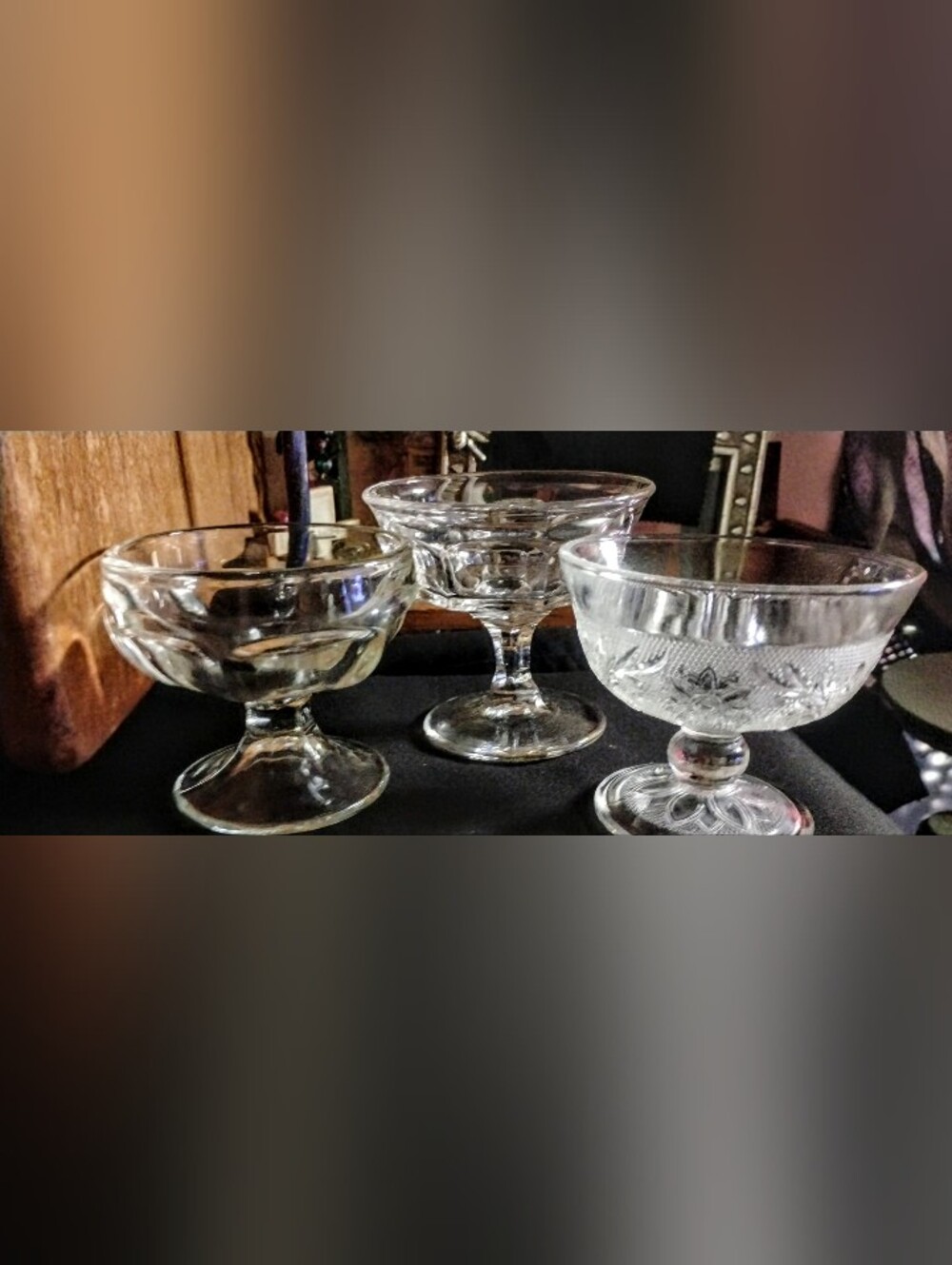 Set Of 3 Vintage Clear Glass Footed Sherbet Dessert Bowls Mismatched Cups